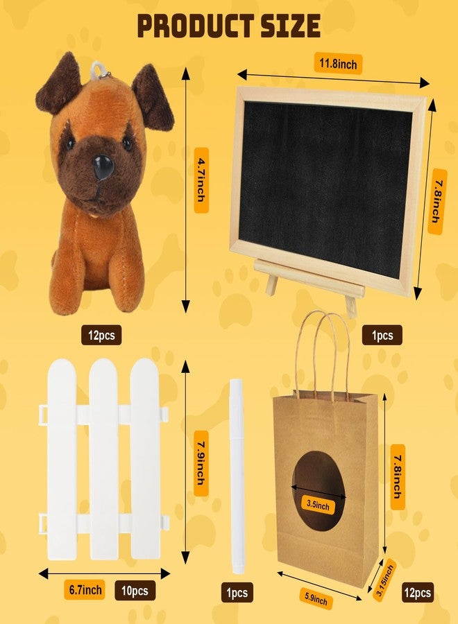 letesult 36Pcs Adopt A Puppy Party Favors, Mini Stuffed Animals Adopt A Dog Set Includes 12 Stuffed Dogs 12 Kraft Paper Bags 10 White Plastic Fence Mini Chalkboard & Chalk Marker for Adopt A Pet Party - Image 2